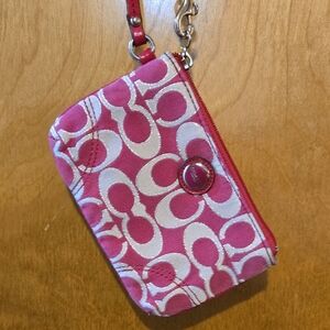 Coach - Pink and Silver Wristlet with C Logo